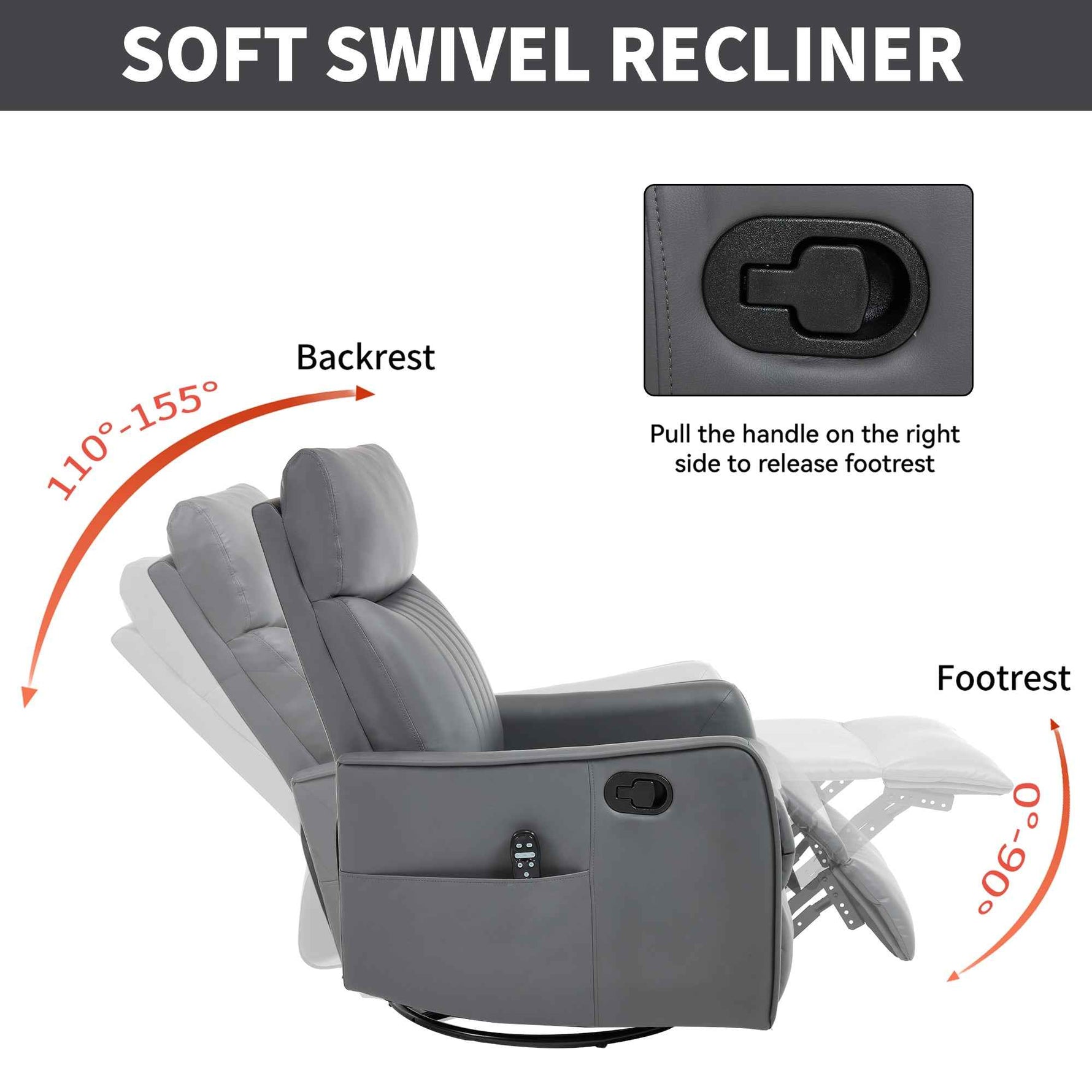 Faux Leather Heat & Massage Manual Rocker Swivel Recliner detail image 4