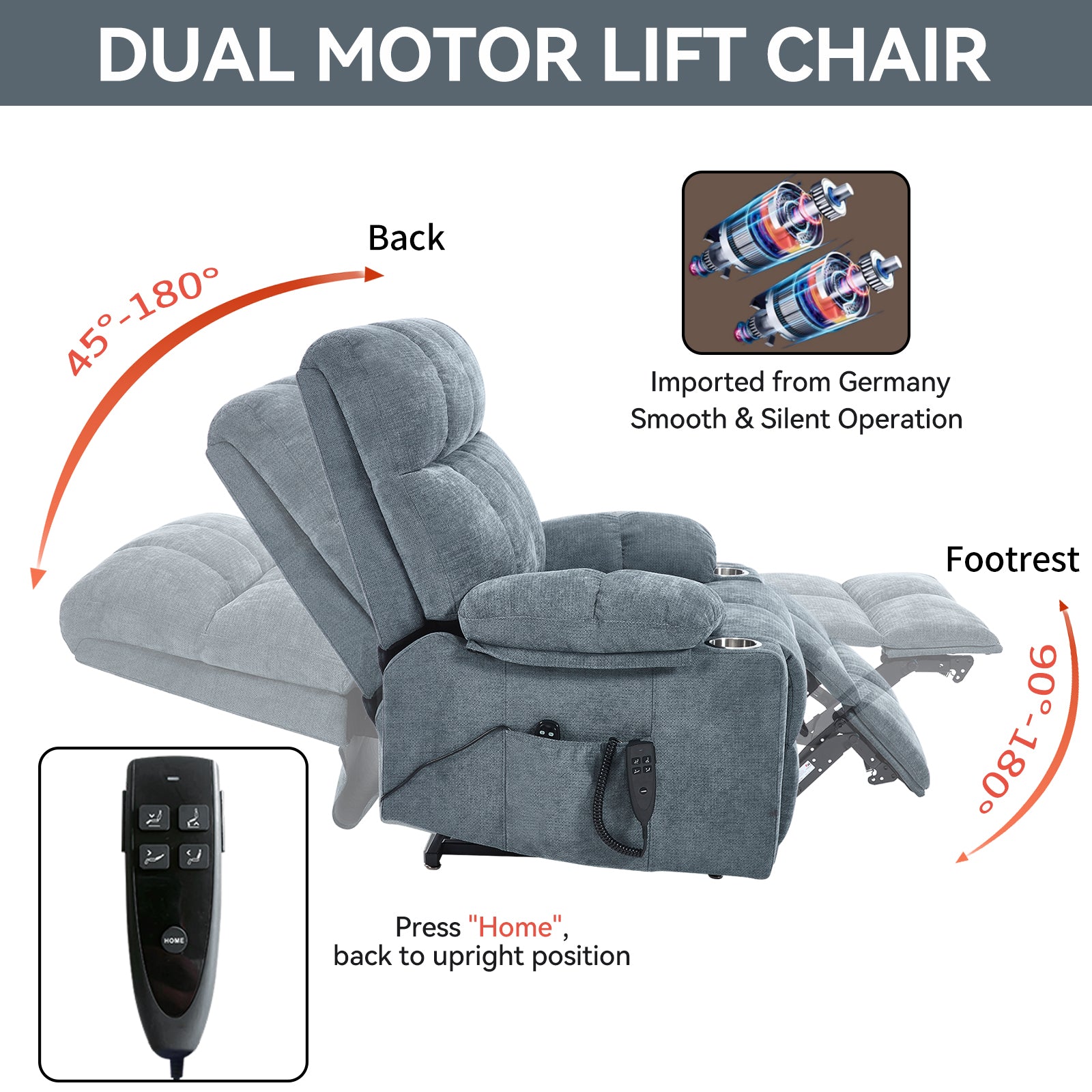 Chenille Dual-Motor Power Lift Recliner, 350 lb Capacity detail image 60