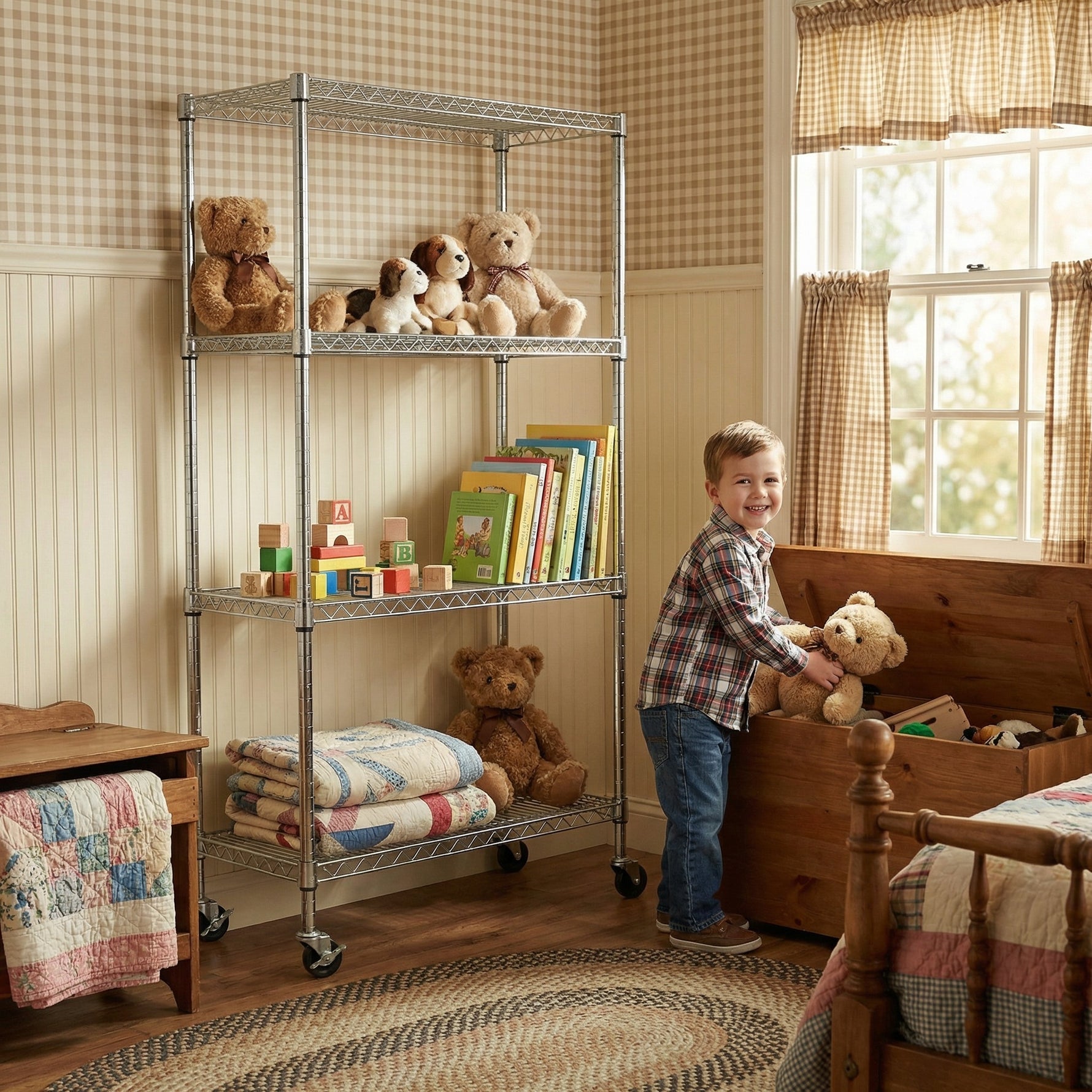 Heavy-Duty Adjustable Wire Shelving Unit with Wheels & Levelers for workshop, garage, storage, or utility use