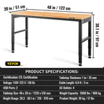 VEVOR Adjustable Height Hardwood Workbench with Power Outlets for workshop, garage, storage, or utility use
