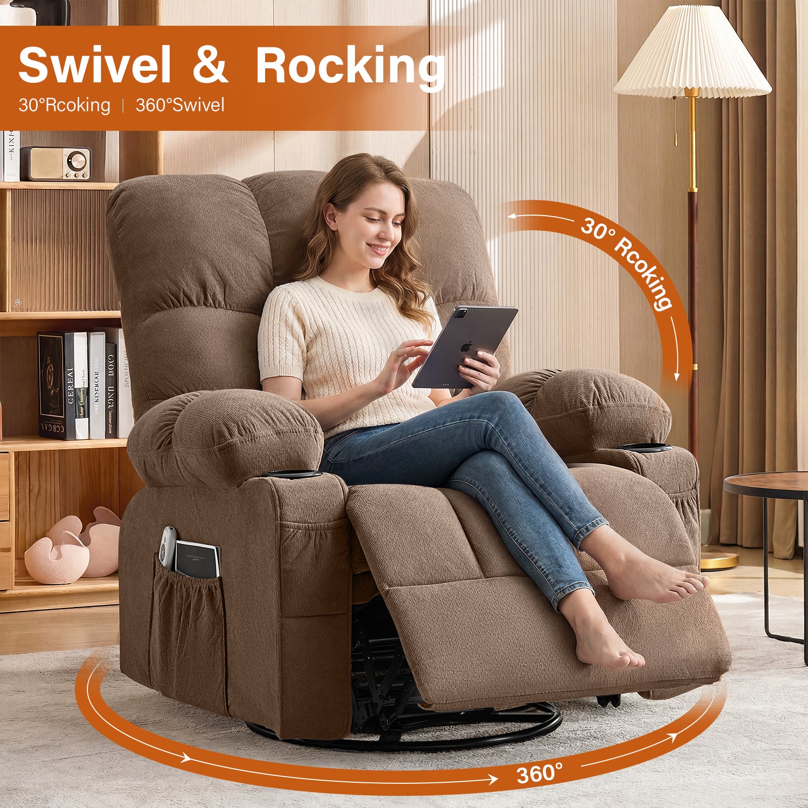 Massage Swivel Rocker Recliner Chair with Vibration, Lumbar Heating, Side Pocket detail image 32