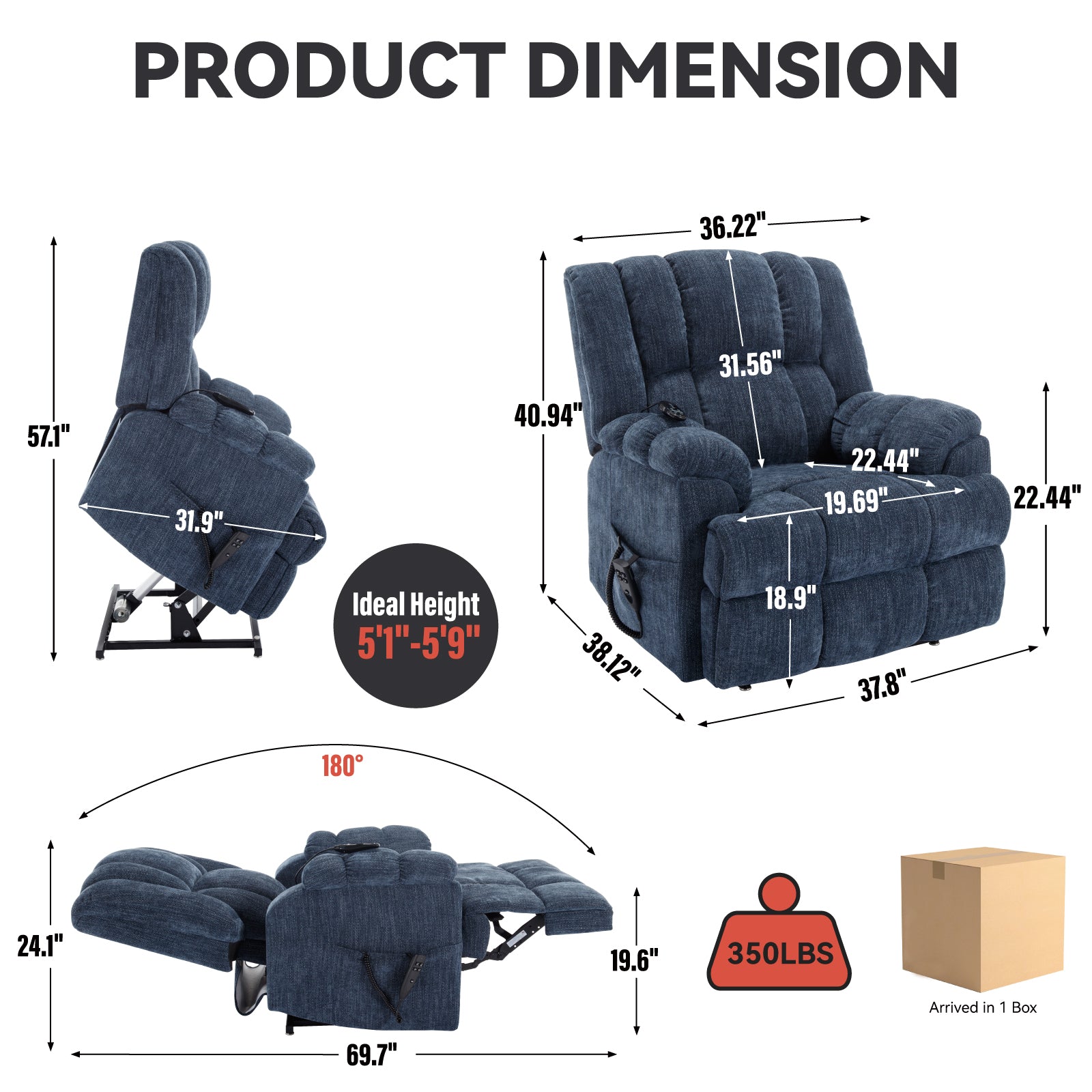Dual-Motor Heat & Massage Power Lift Recliner, 350 lb Capacity detail image 23