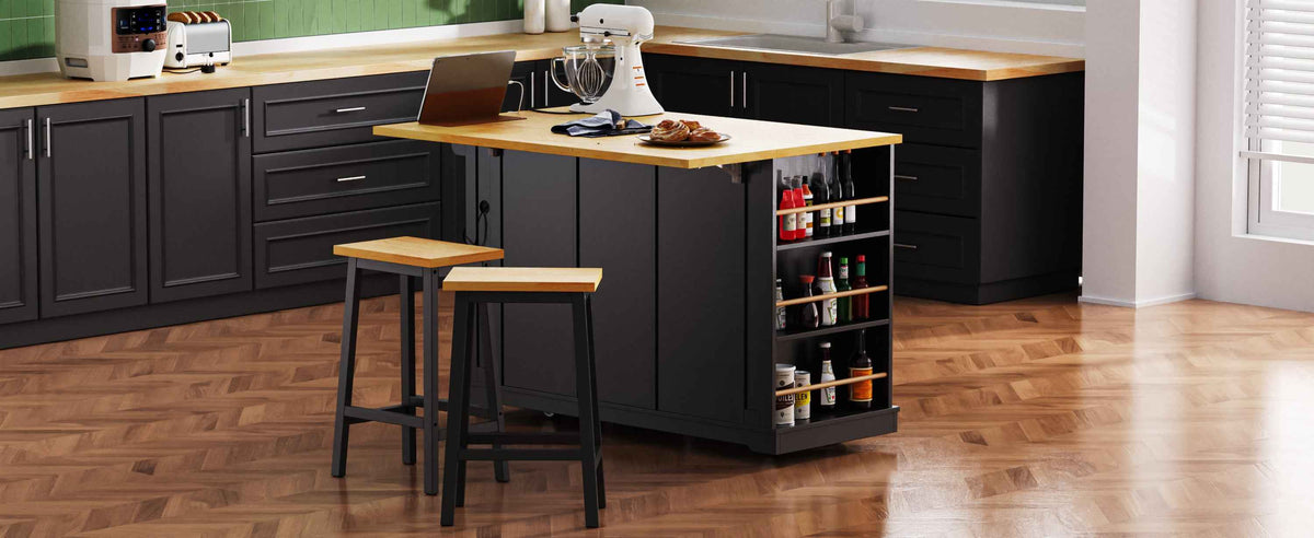 53 in. Farmhouse Kitchen Island with Power Outlet & Stools product view 126