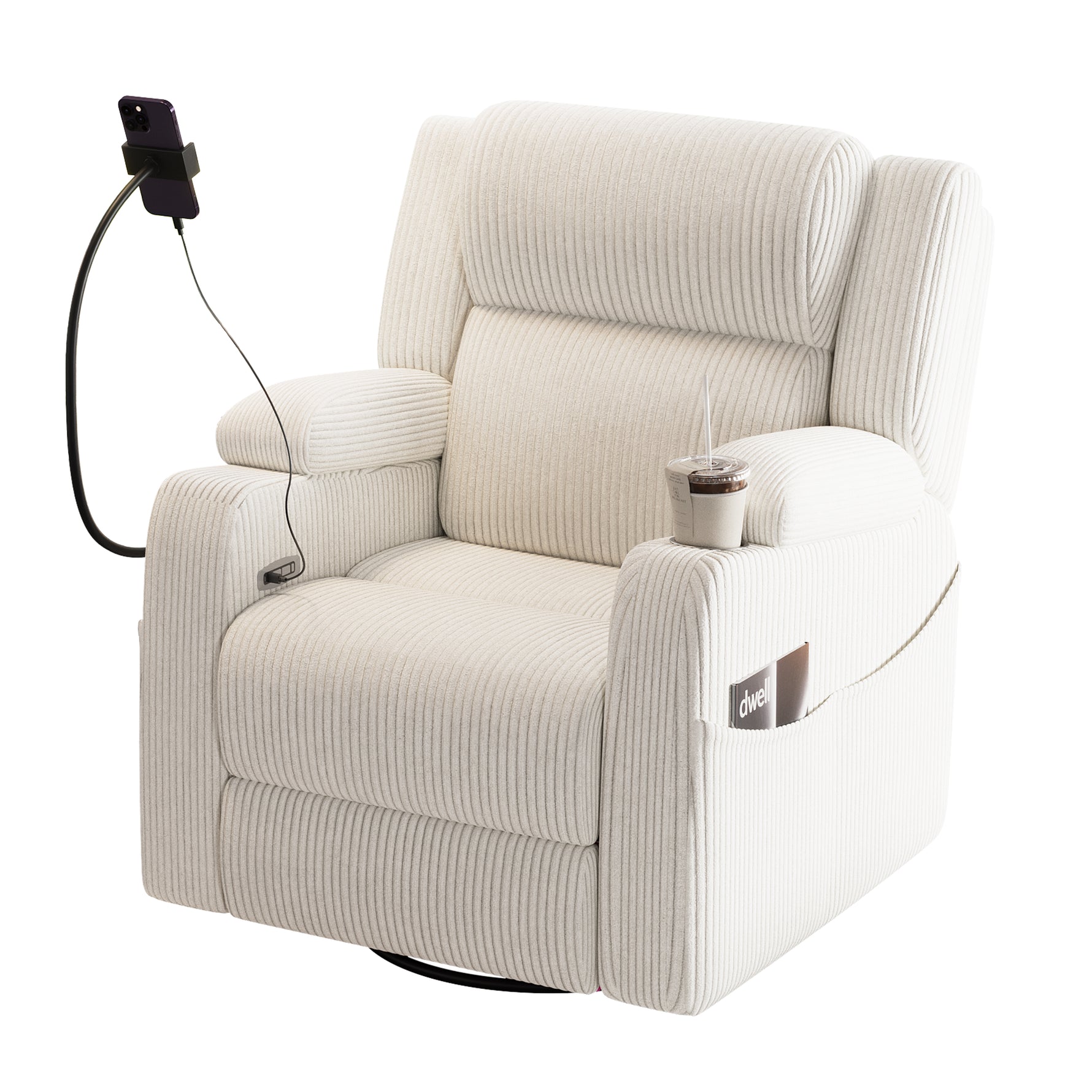 Electric Power Recliner Chair with Heat and Massage, 270° Swivel detail image 11