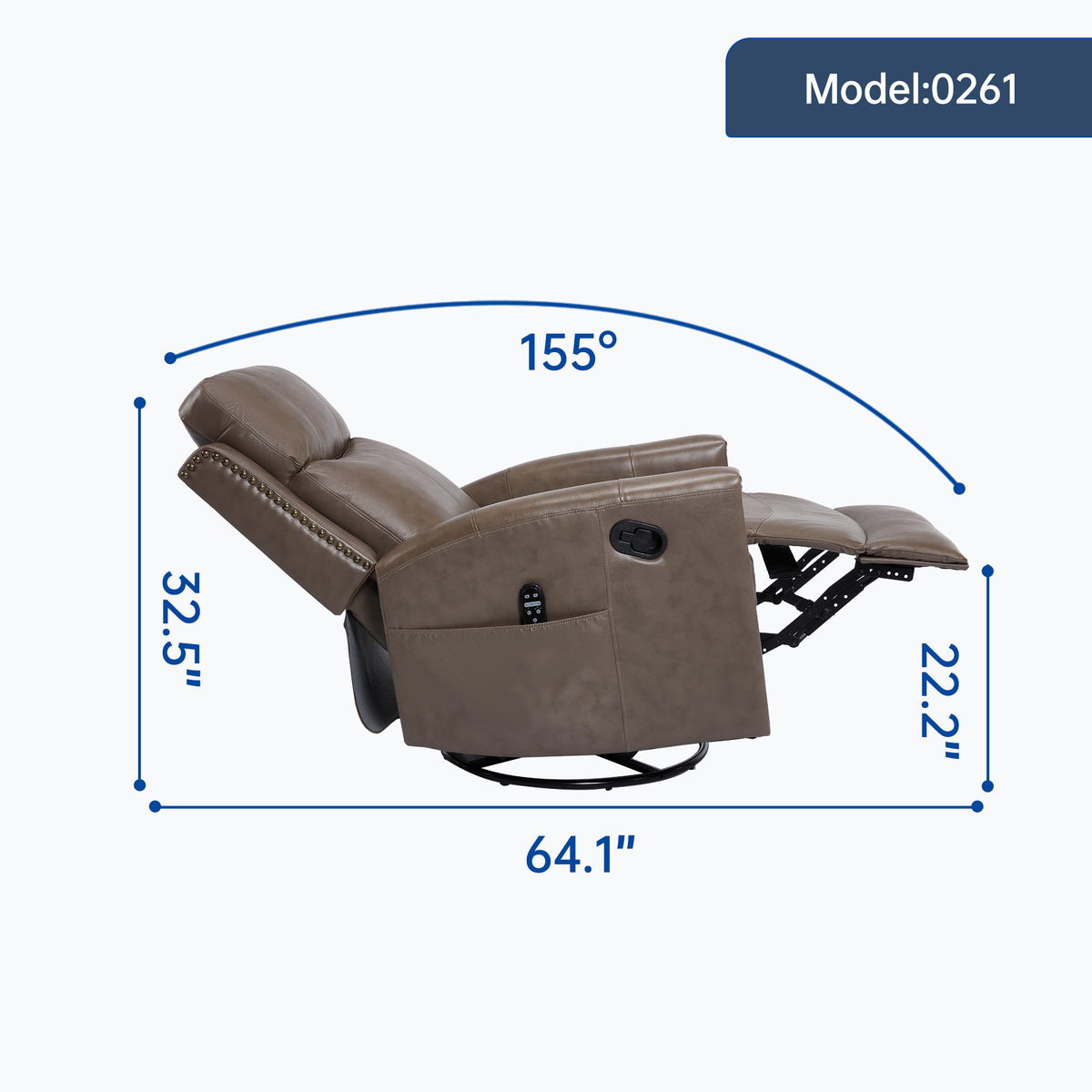 Genuine Leather Heat Massage Manual Recliner Chair with Rocker and Swivel for Living Room detail image 88