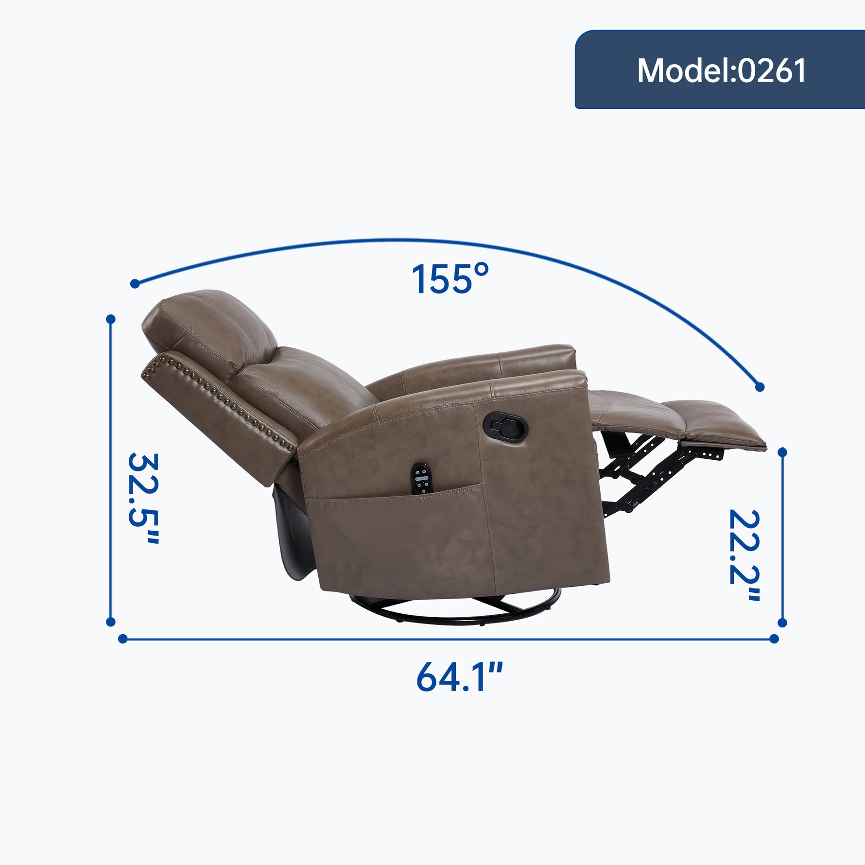 Genuine Leather Heat Massage Manual Recliner Chair with Rocker and Swivel for Living Room detail image 88