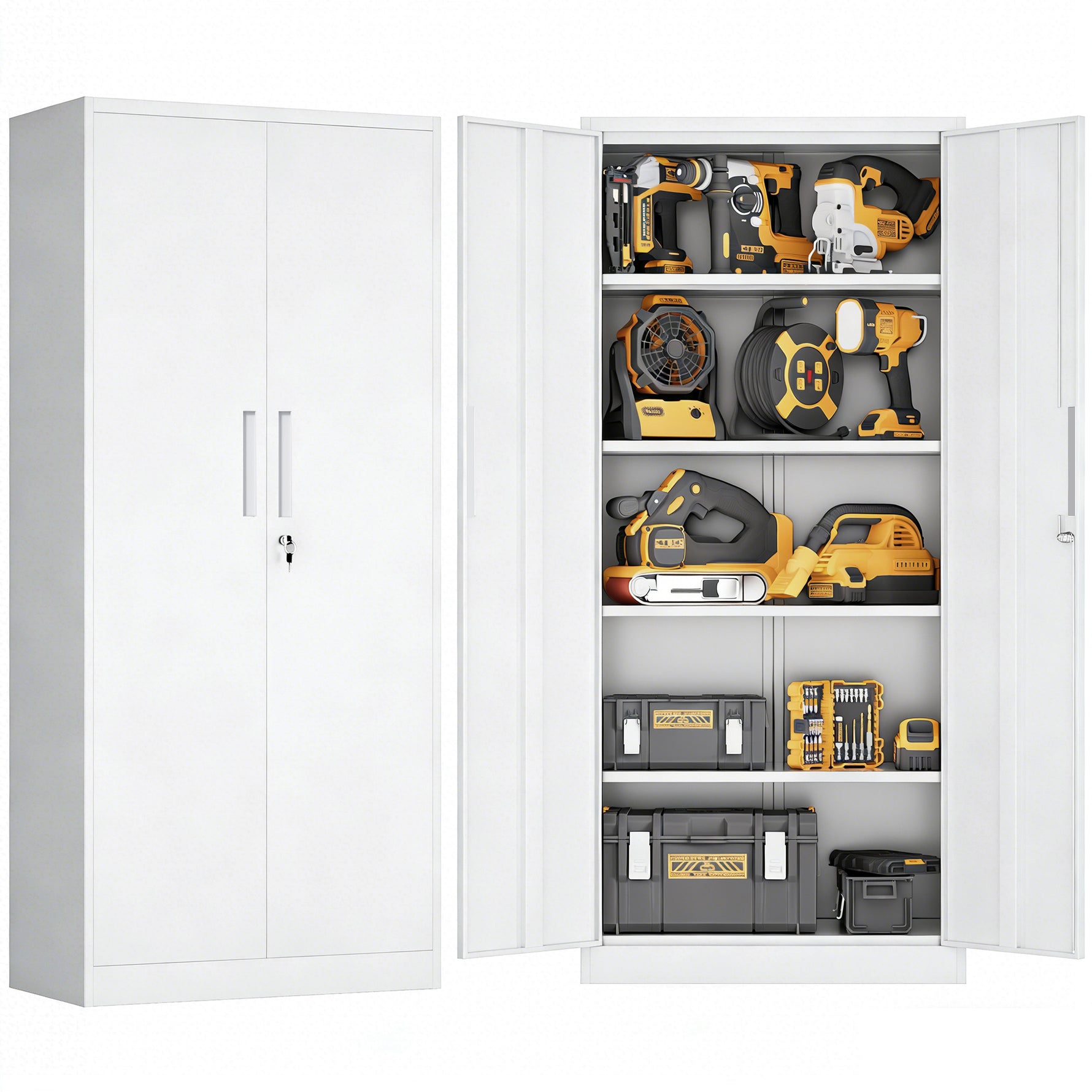Locking Steel Garage Storage Cabinet with 4 Adjustable Shelves for workshop, garage, storage, or utility use