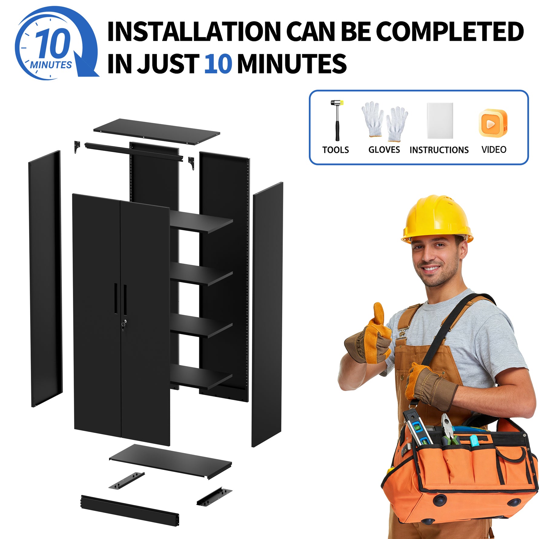 Locking Steel Garage Storage Cabinet with 4 Adjustable Shelves for workshop, garage, storage, or utility use