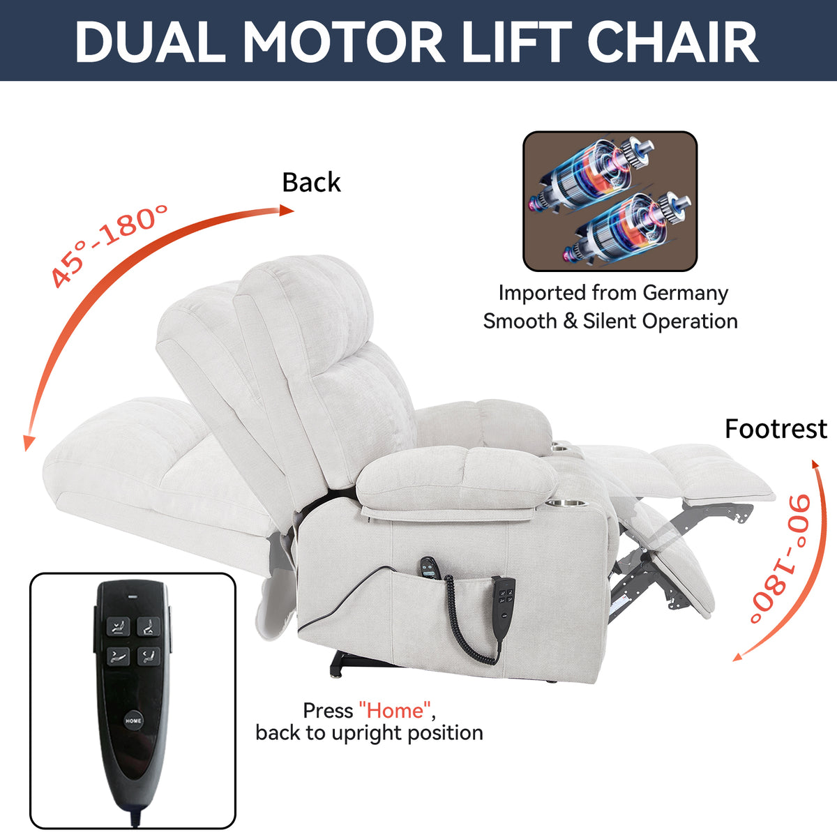 Chenille Dual-Motor Power Lift Recliner, 350 lb Capacity detail image 10
