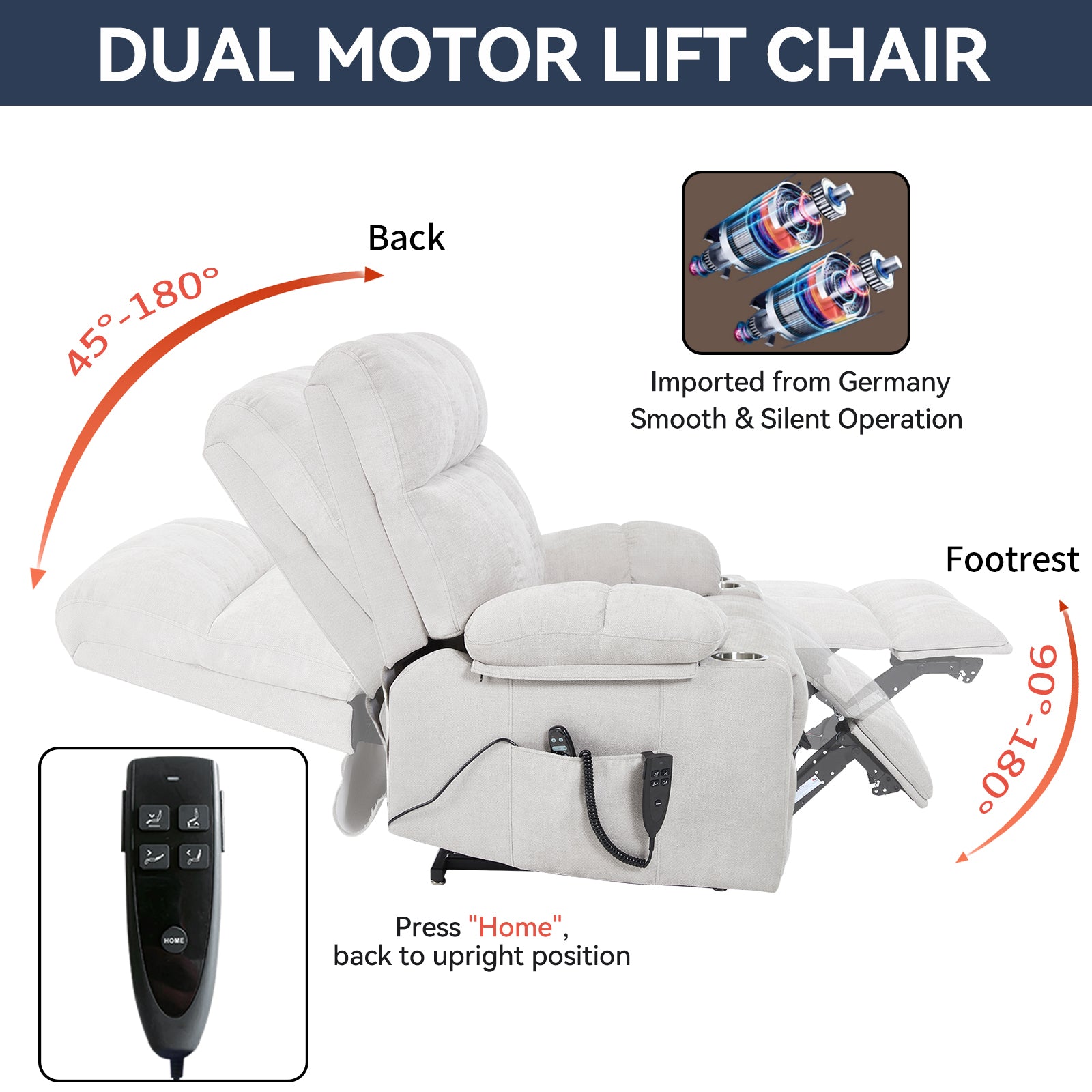 Chenille Dual-Motor Power Lift Recliner, 350 lb Capacity detail image 10