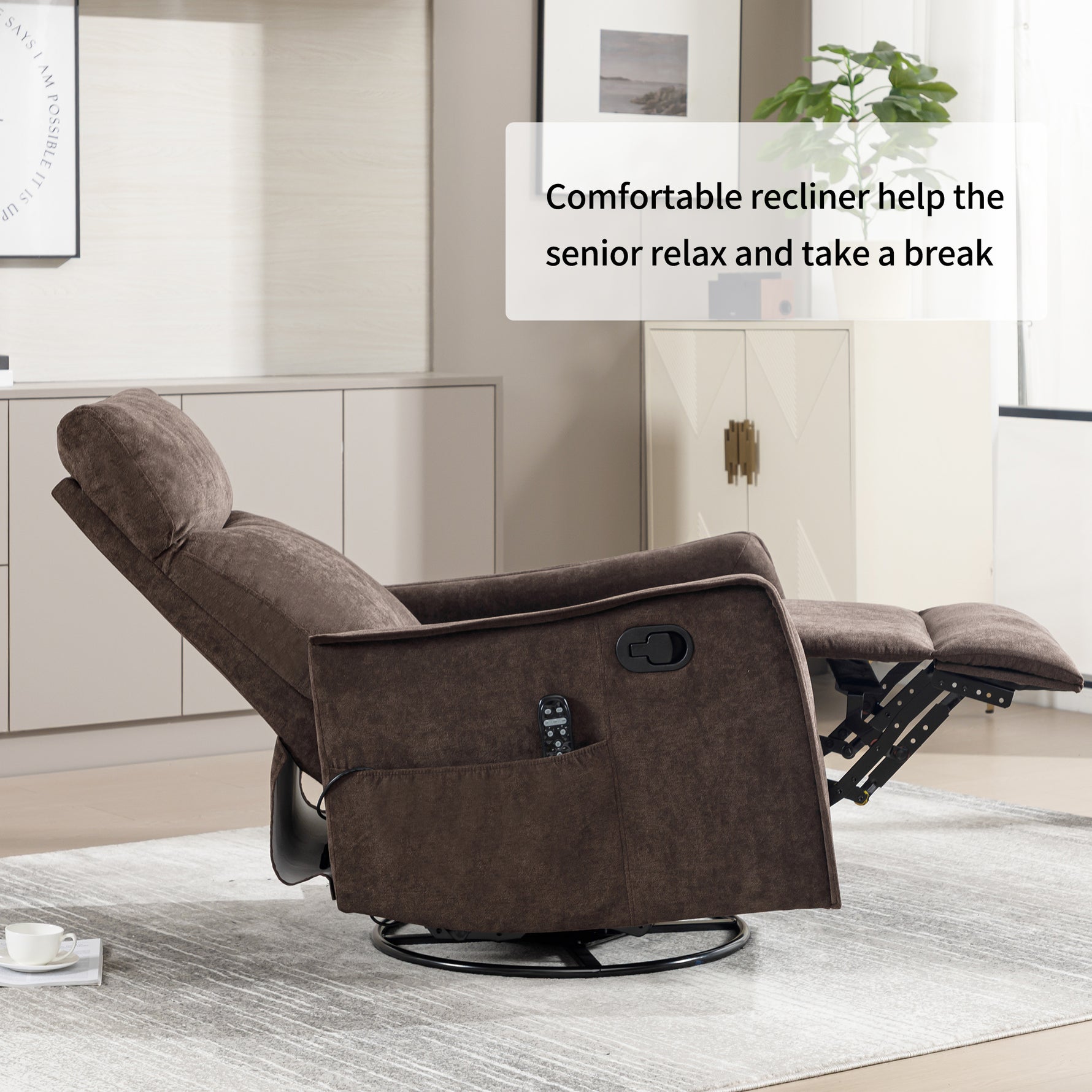 Heat Massage Manual Recliner Chair with Rocker and Swivel in Fabric for Living detail image 30