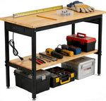 60" Double-Layer Adjustable Workbench with Power for workshop, garage, storage, or utility use