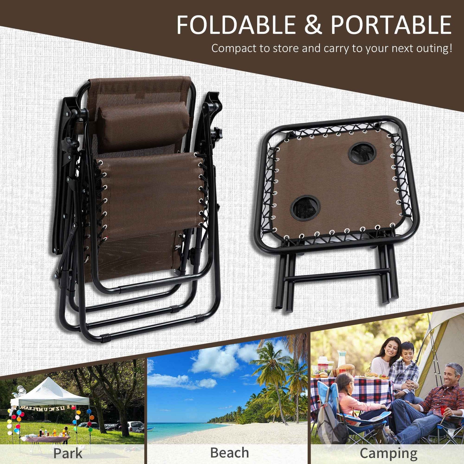 Outsunny Zero Gravity Chair Set with Side Table and Cup Holder detail image 3