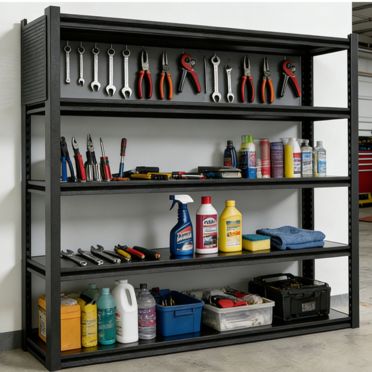 Heavy-Duty Adjustable Garage Shelving with Pegboard for workshop, garage, storage, or utility use