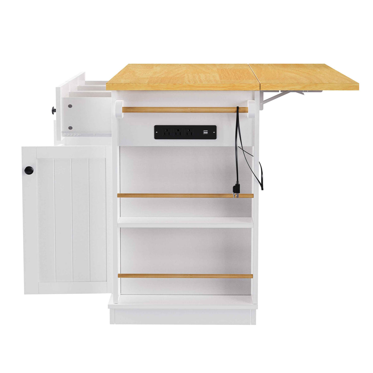 53 in. Farmhouse Kitchen Island with Power Outlet & Stools product view 57