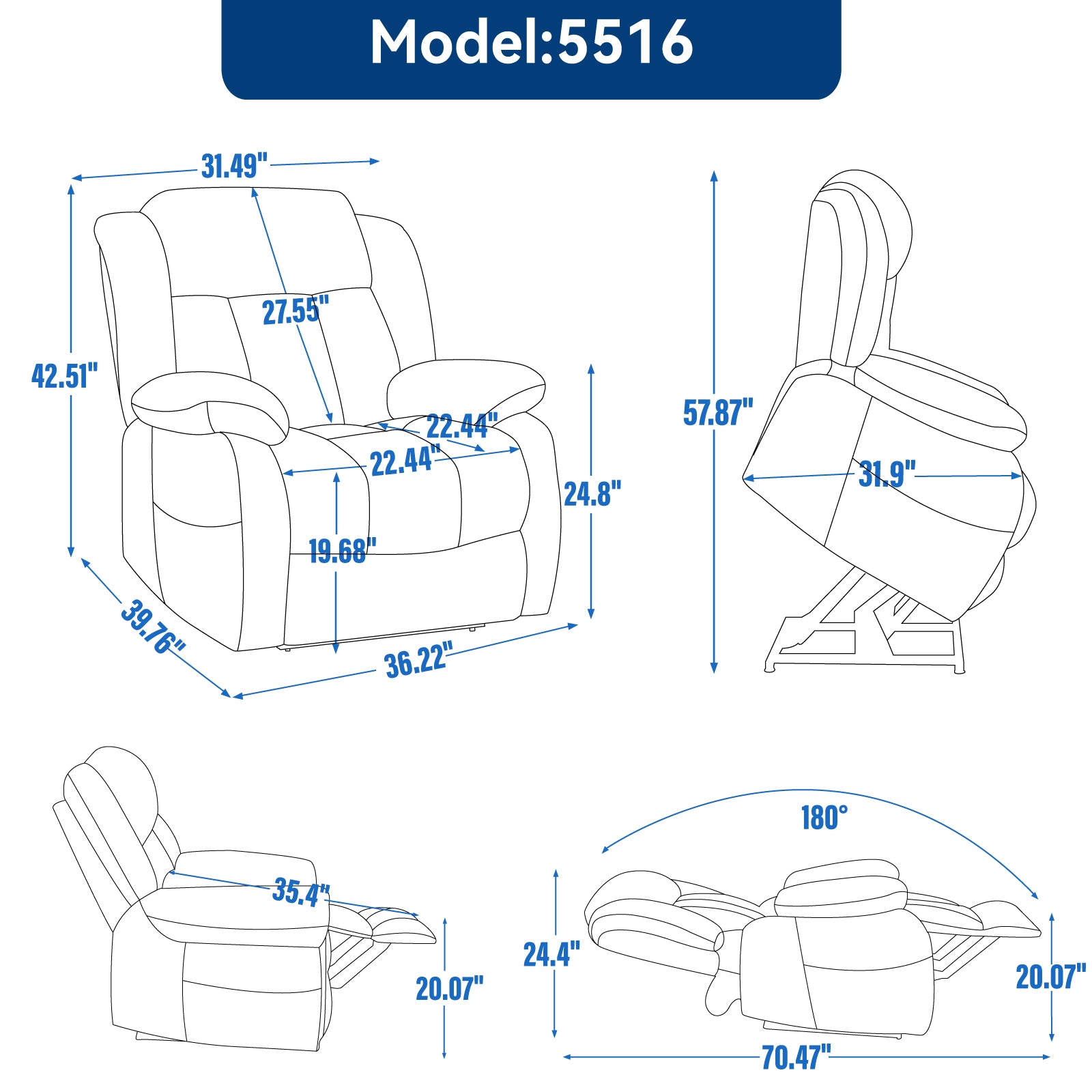 Dual-Motor Power Lift Genuine Leather Heat & Massage Recliner detail image 6