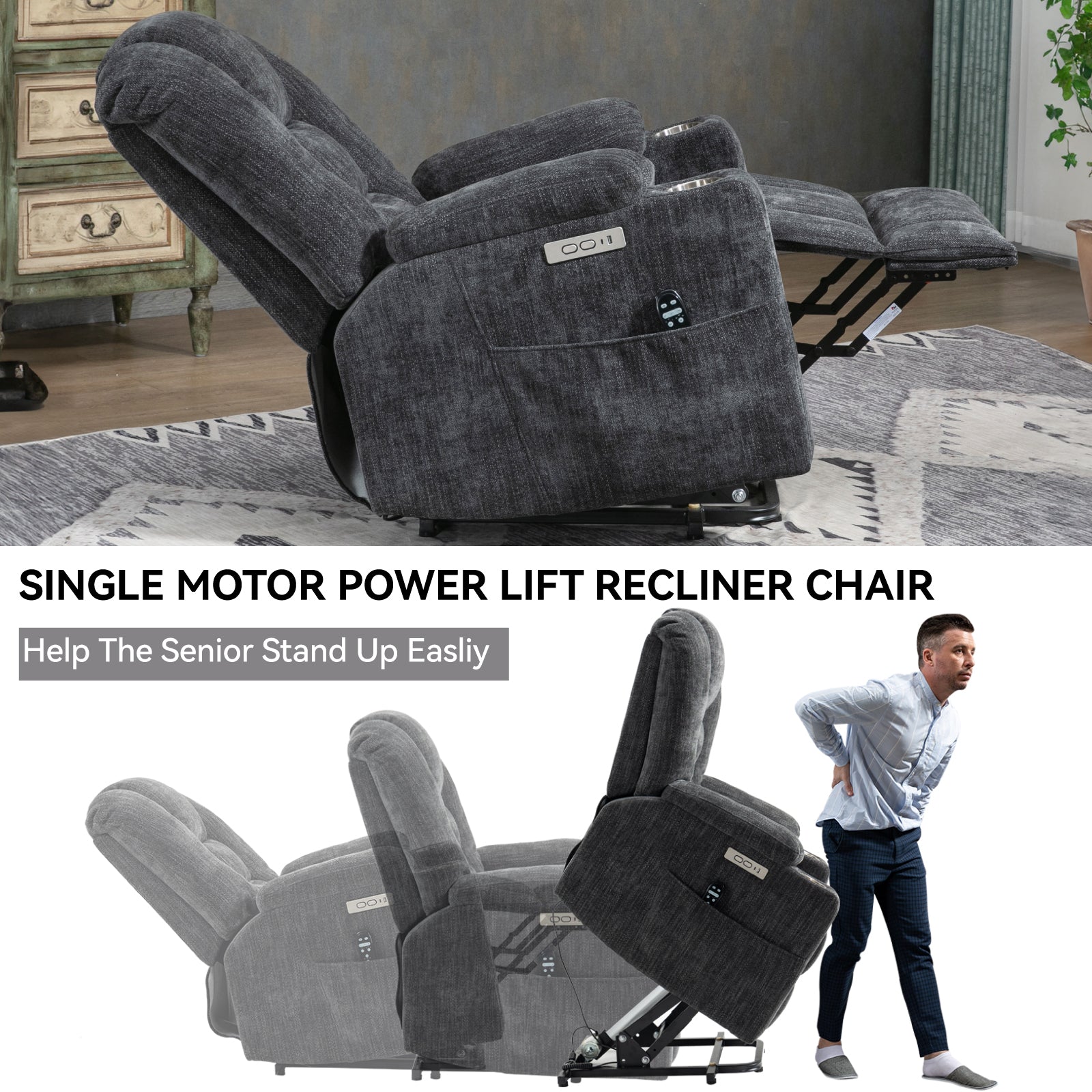 Large Power Lift Heat & Massage Recliner detail image 12