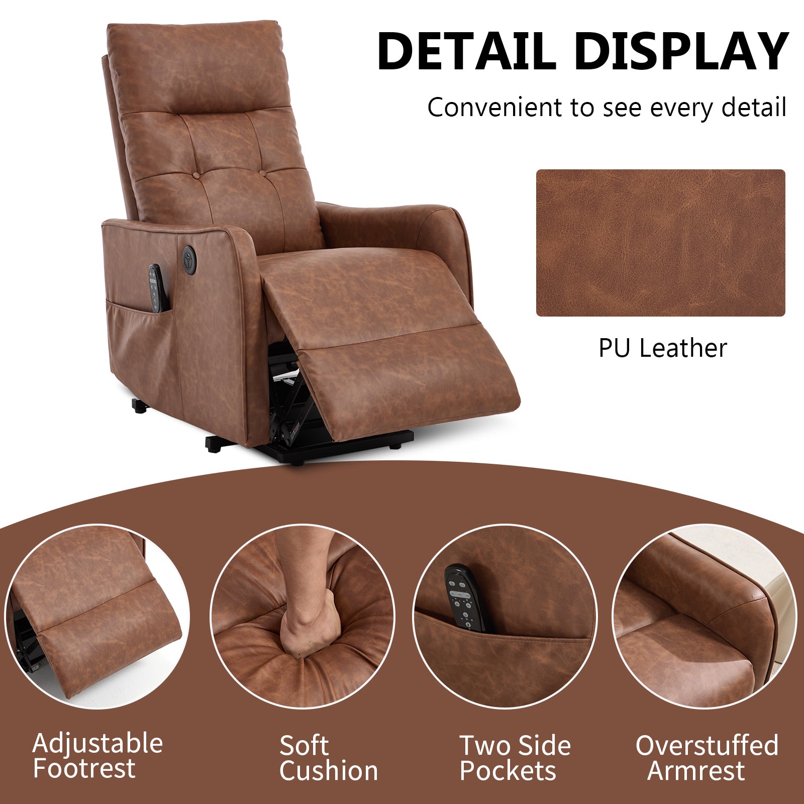 Single Motor Power Lift Recliner Chair with Massage & Heat detail image 98