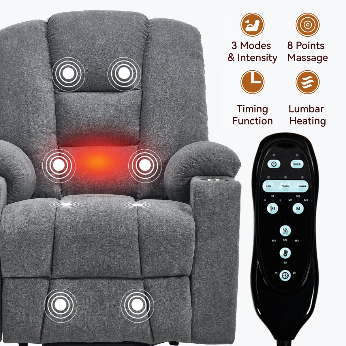 Large Dual-Motor Power Lift Heat & Massage Recliner detail image 6