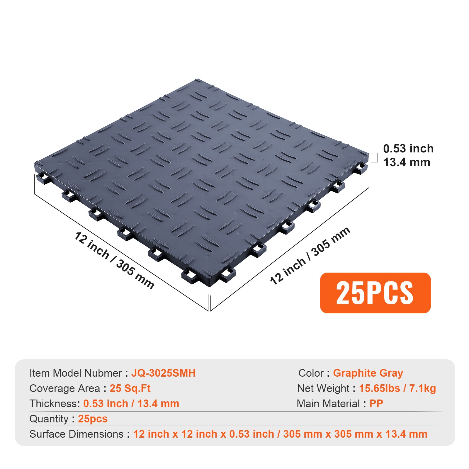 PVC Interlocking Drainage Garage Floor Tiles, 12" x 12" x 0.5" for workshop, garage, storage, or utility use