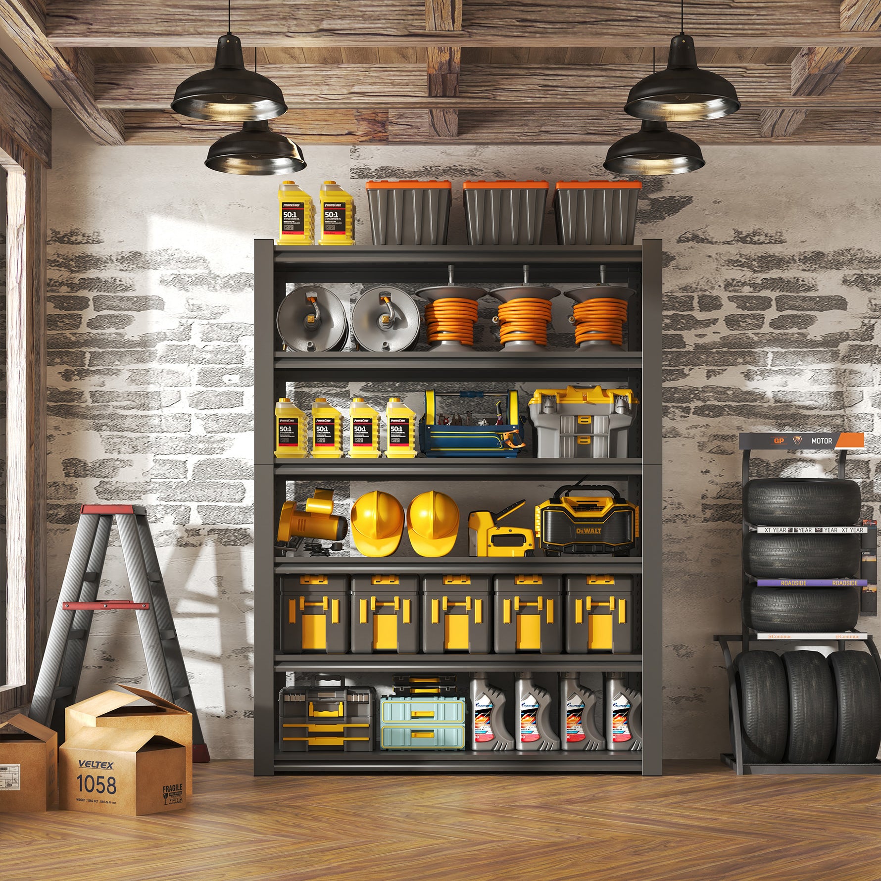 Industrial Heavy Duty Adjustable Metal Mesh Storage Shelving Unit for workshop, garage, storage, or utility use