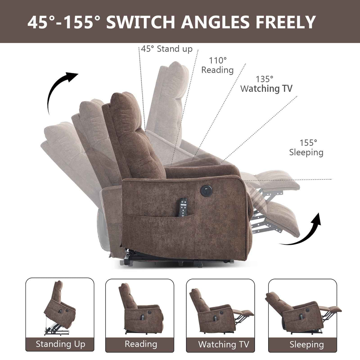 Chenille Single-Motor Power Lift Recliner with Massage & Heat detail image 22