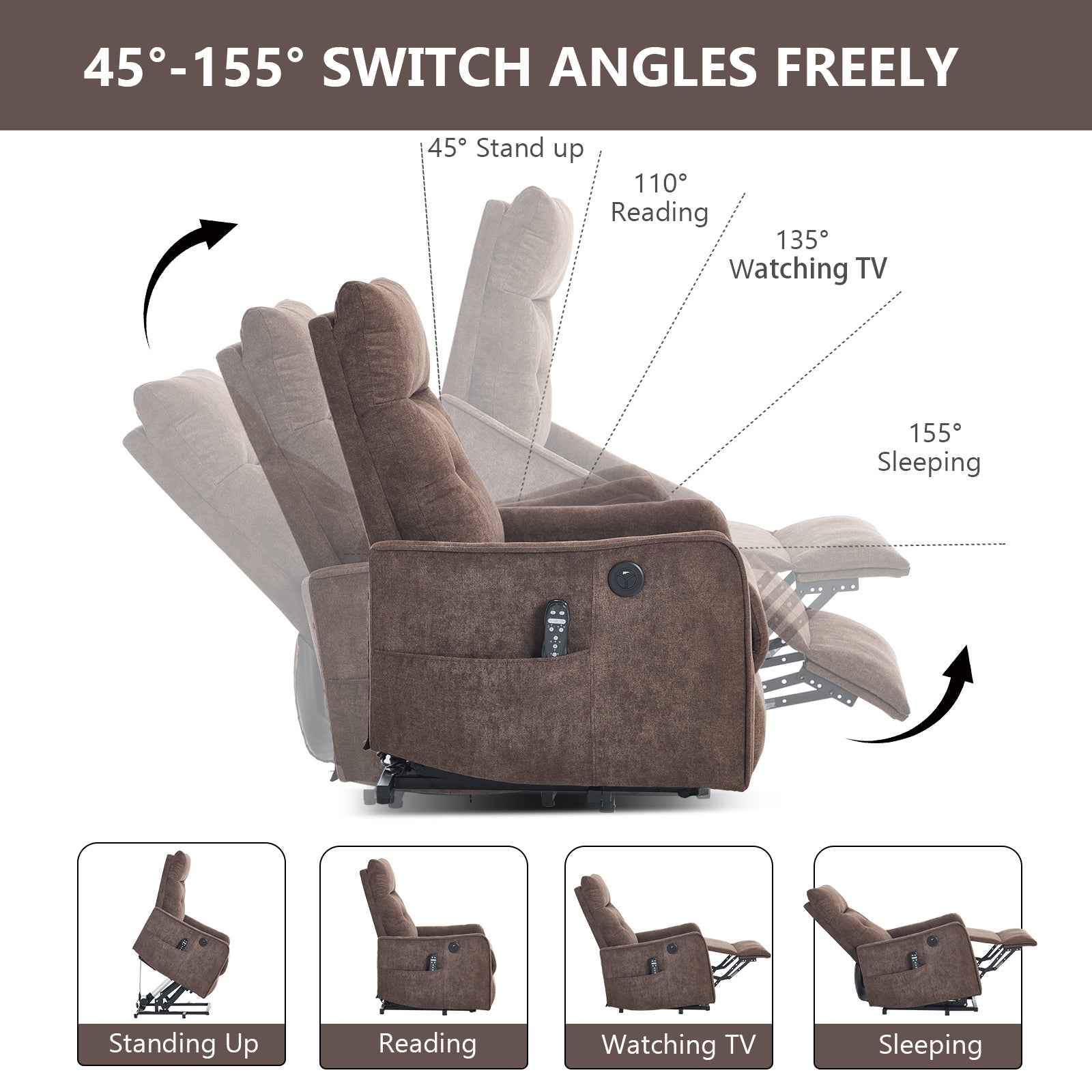 Chenille Single-Motor Power Lift Recliner with Massage & Heat detail image 22