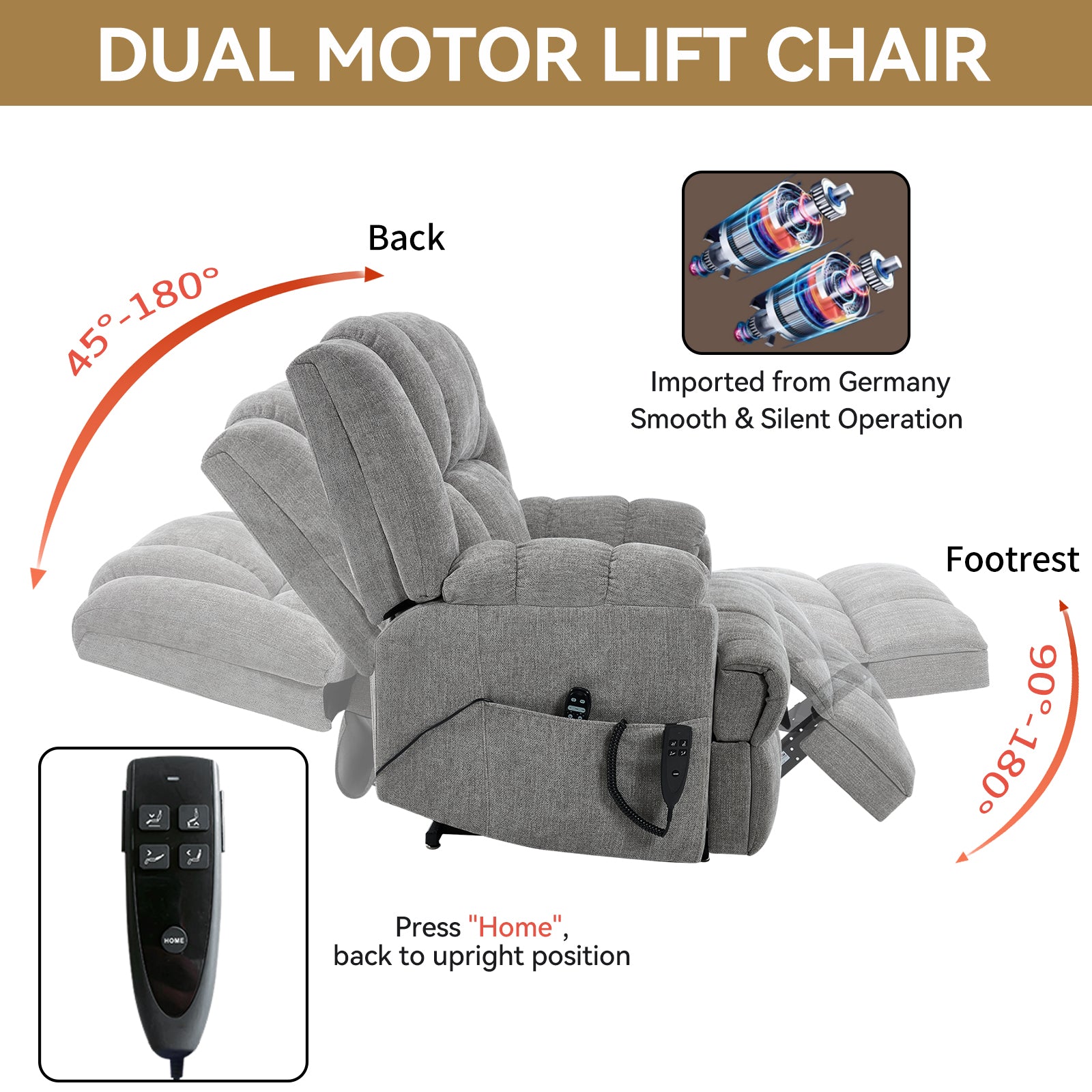 Dual-Motor Heat & Massage Power Lift Recliner, 350 lb Capacity detail image 64