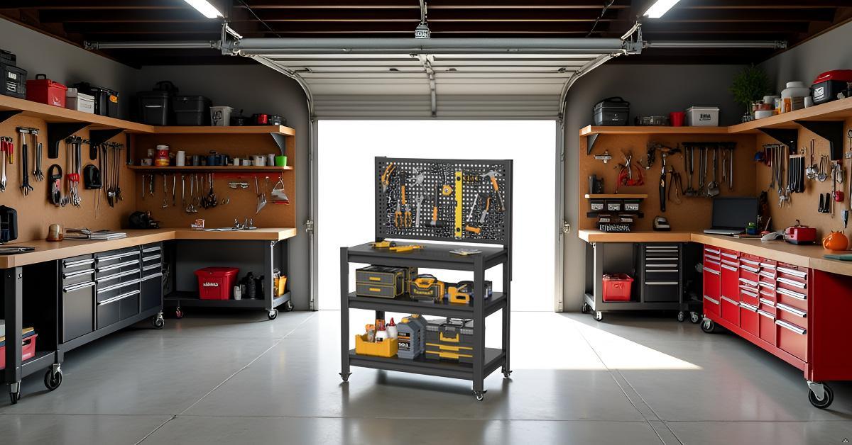 Heavy-Duty Metal Shelving & Workbench with Pegboard, 3000 lb Capacity for workshop, garage, storage, or utility use