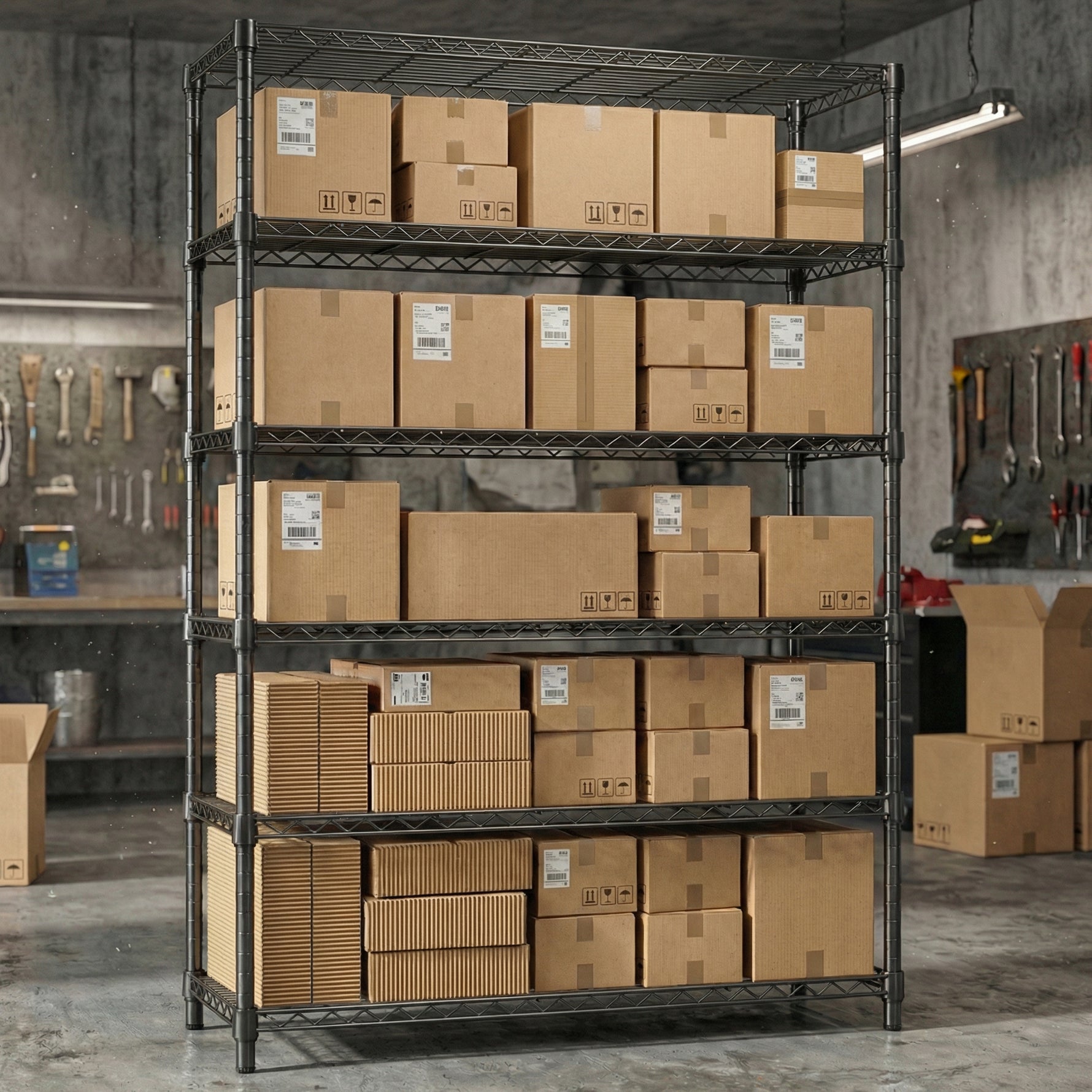 6-Tier Adjustable Wire Shelving Unit, 2100 lb Capacity for workshop, garage, storage, or utility use