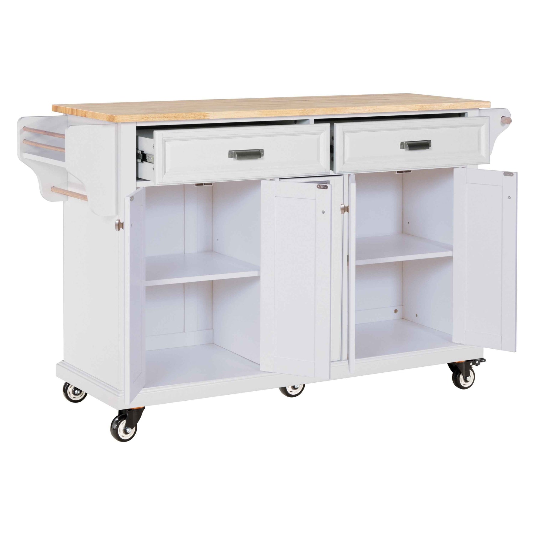 Rubberwood Drop-Leaf Kitchen Cart with 3 Drawers product view 3