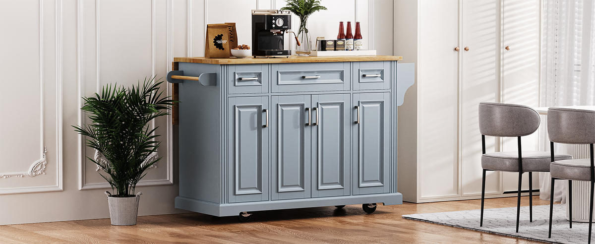 54 in. Rolling Kitchen Island with Drop Leaf & Storage product view 100