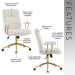 Textured Boucle Gold Office Chair with Padded Arms workspace desk setup