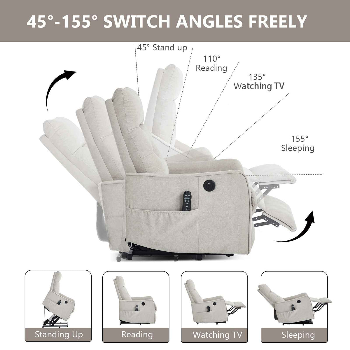 Single Motor Power Lift Recliner Chair with Massage & Heat detail image 40