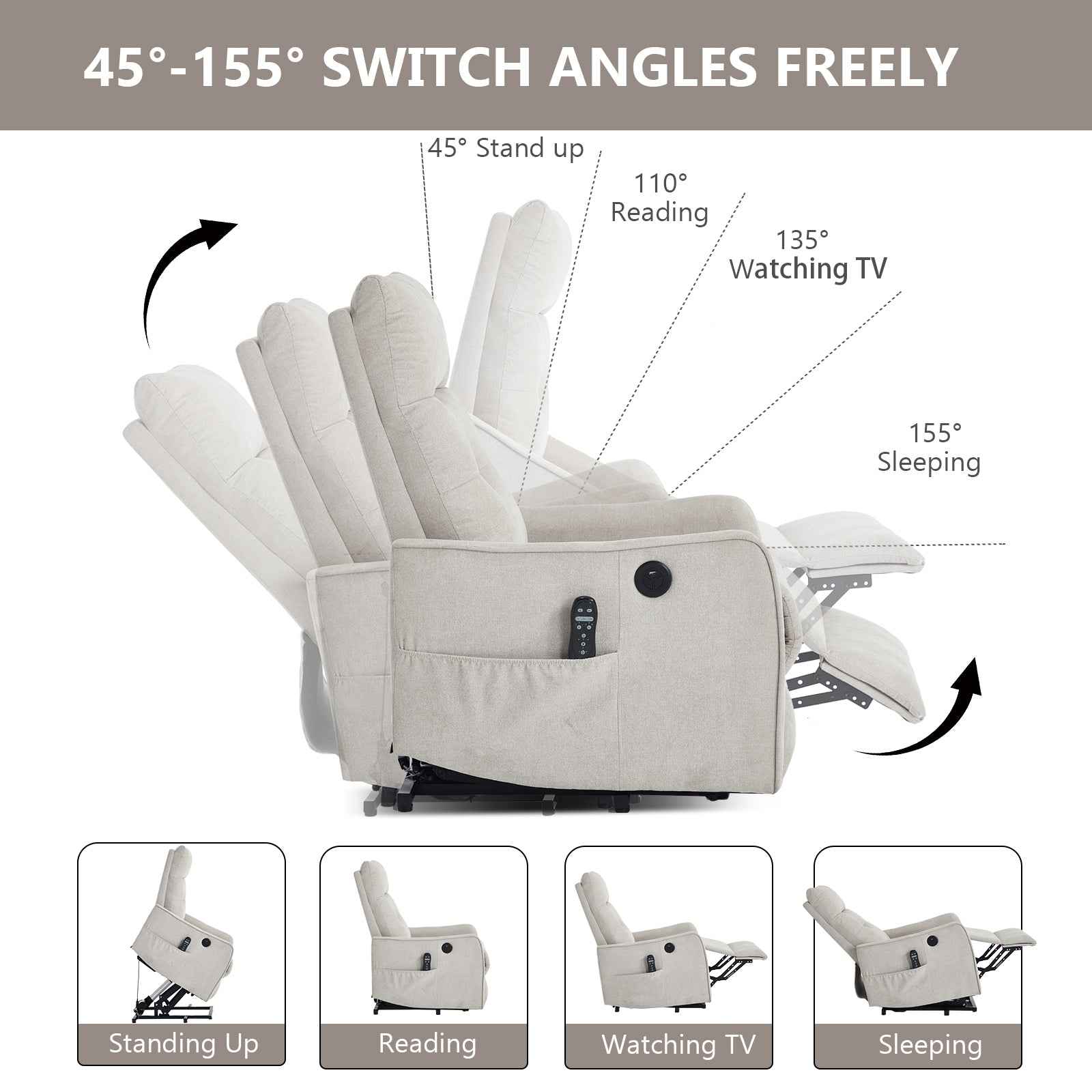 Single Motor Power Lift Recliner Chair with Massage & Heat detail image 40