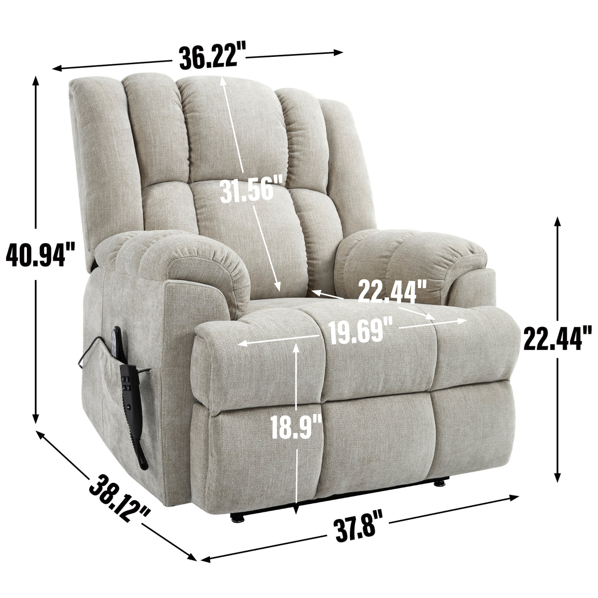 Dual-Motor Heat & Massage Power Lift Recliner, 350 lb Capacity detail image 11