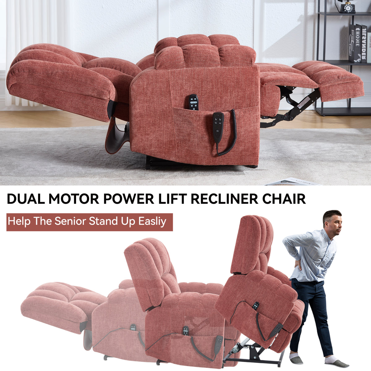 Dual-Motor Heat & Massage Power Lift Recliner, 350 lb Capacity detail image 84