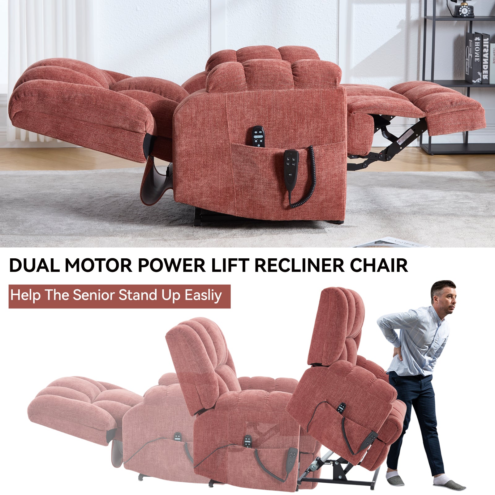 Dual-Motor Heat & Massage Power Lift Recliner, 350 lb Capacity detail image 84