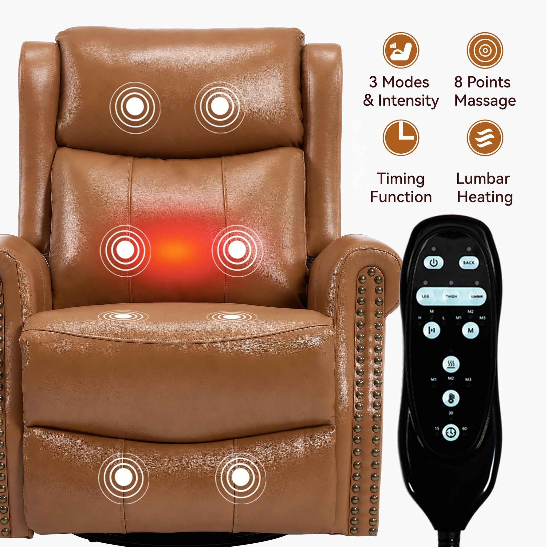 Heat Massage Manual Recliner Chair with Rocker and Swivel for Living Room detail image 80