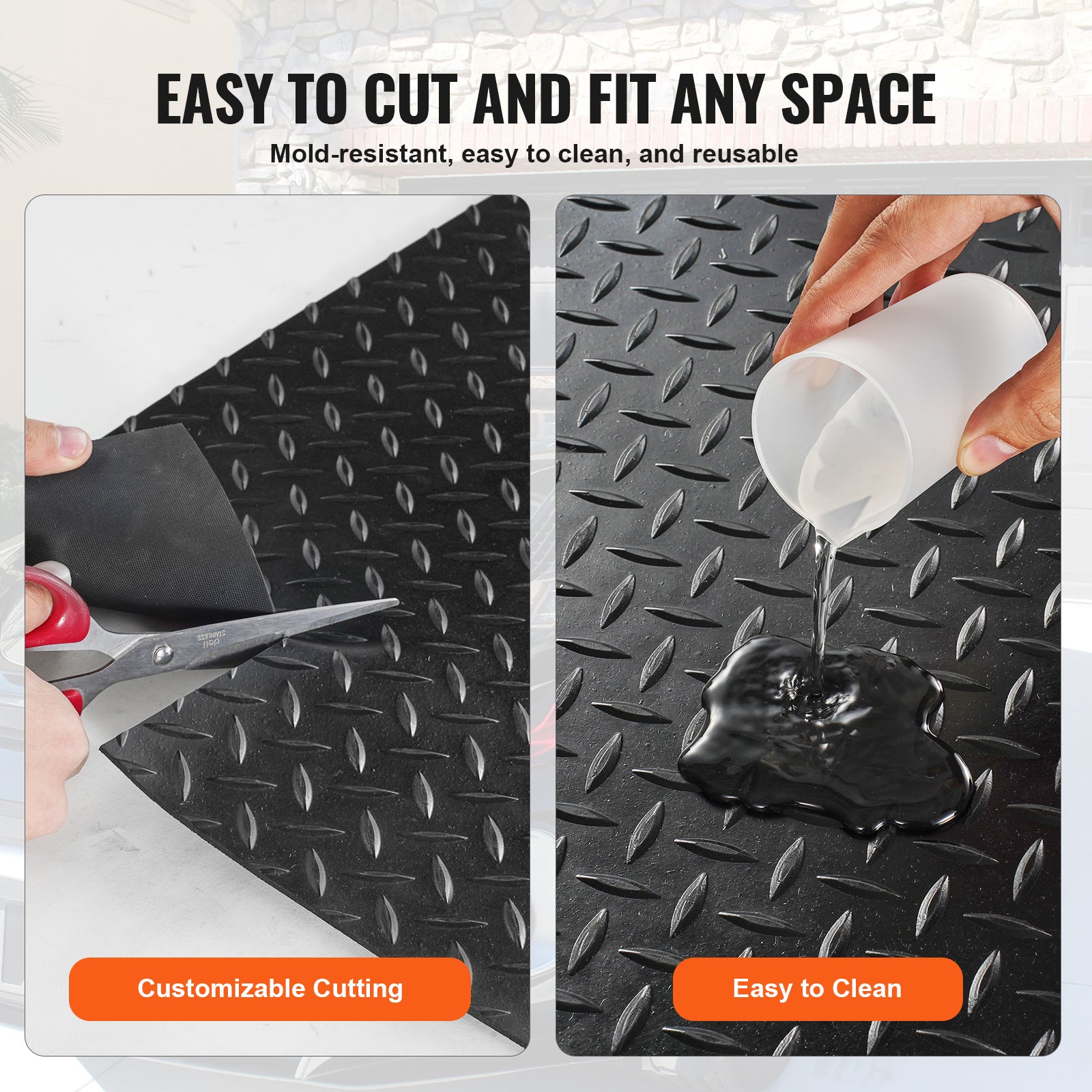 Diamond-Plate Rubber Flooring Roll, 3 mm x 4 ft x 15 ft Garage Floor Mat for workshop, garage, storage, or utility use