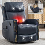 Genuine Leather Heat Massage Manual Recliner Chair with Rocker and Swivel for Living Room detail image 48
