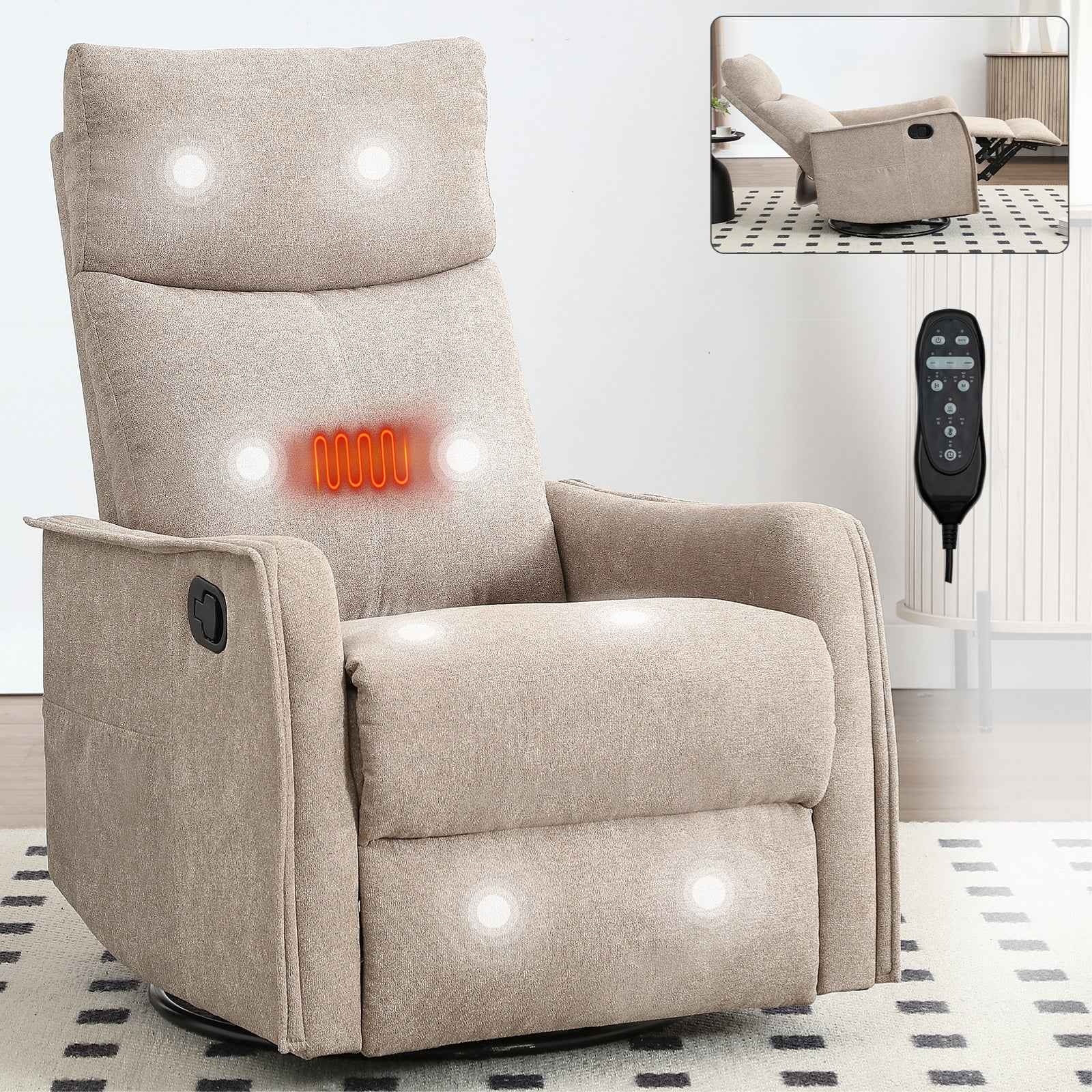 Heat Massage Manual Recliner Chair with Rocker and Swivel in Fabric for Living Room detail image 58