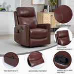 Genuine Leather Heat Massage Manual Recliner Chair with Rocker and Swivel for Living Room detail image 28