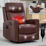 Genuine Leather Heat Massage Manual Recliner Chair with Rocker and Swivel for Living Room detail image 19