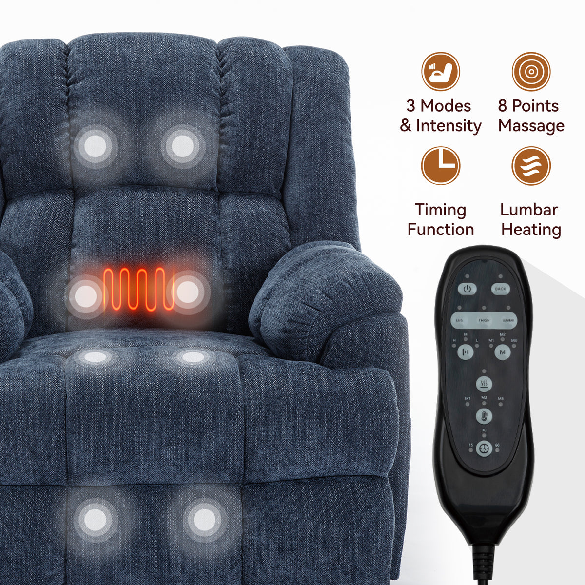 Dual-Motor Heat & Massage Power Lift Recliner, 350 lb Capacity detail image 30
