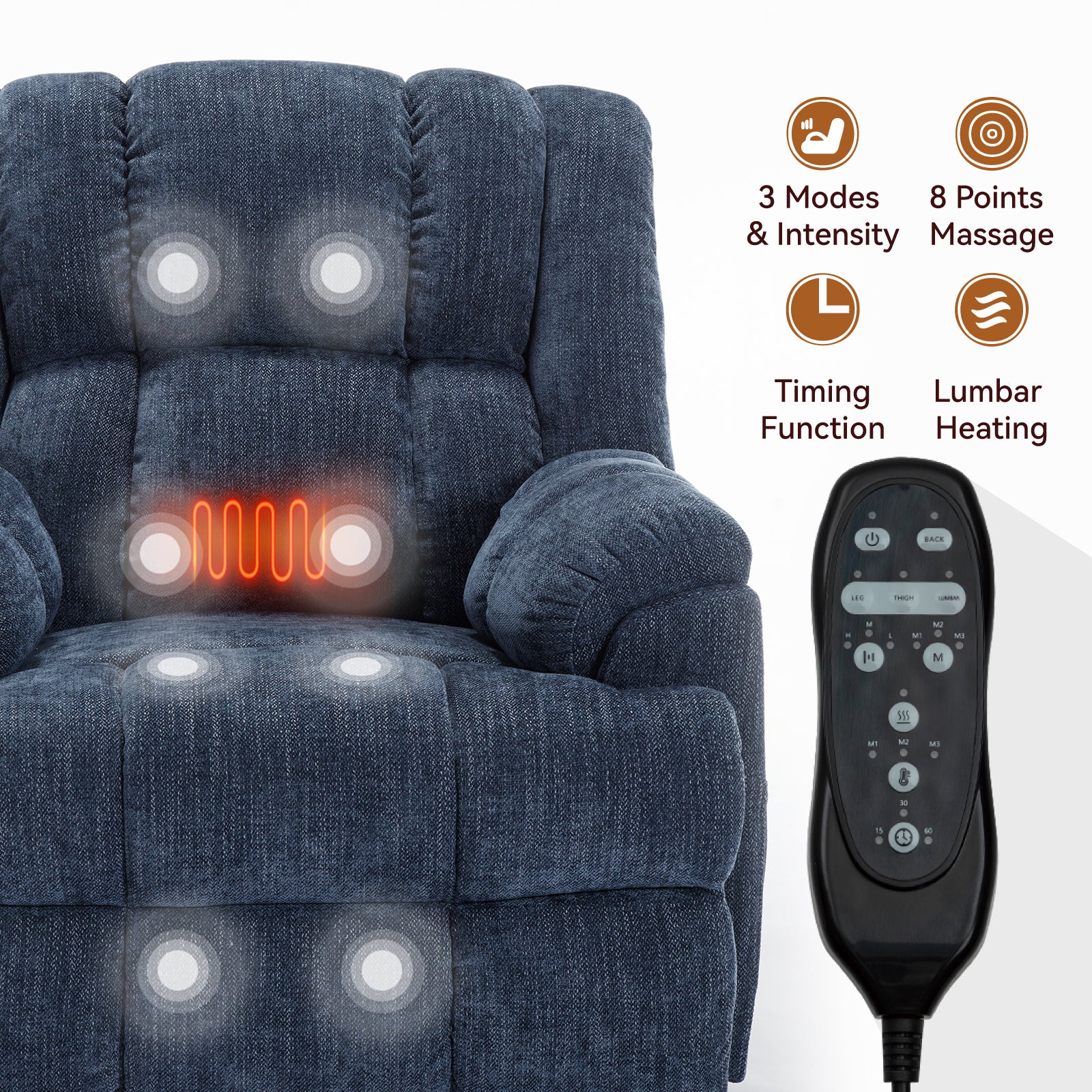 Dual-Motor Heat & Massage Power Lift Recliner, 350 lb Capacity detail image 30