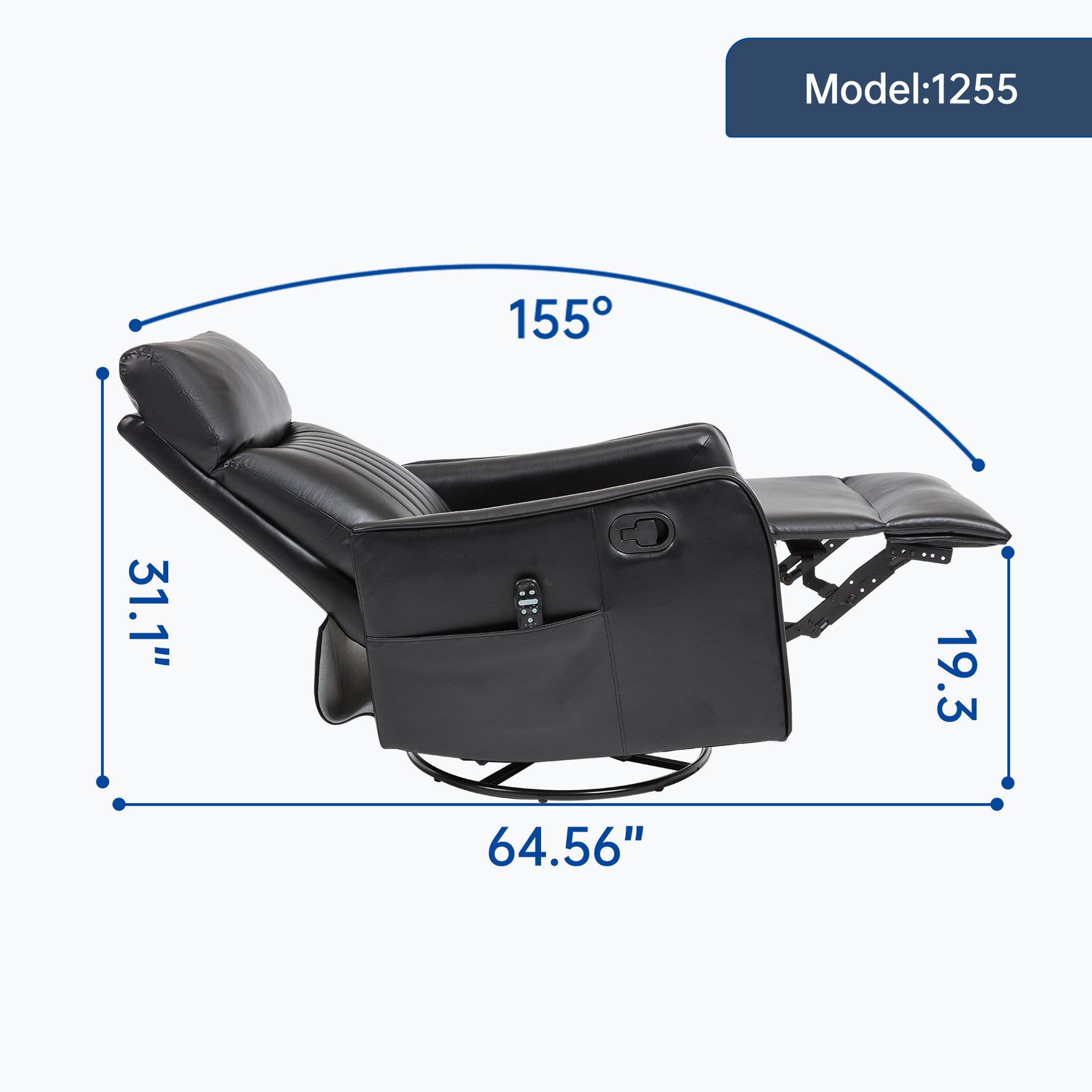 Faux Leather Heat Massage Manual Recliner Chair with Rocker and Swivel for Living Room detail image 15
