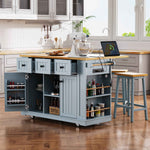 53 in. Farmhouse Kitchen Island with Power Outlet & Stools product view 59