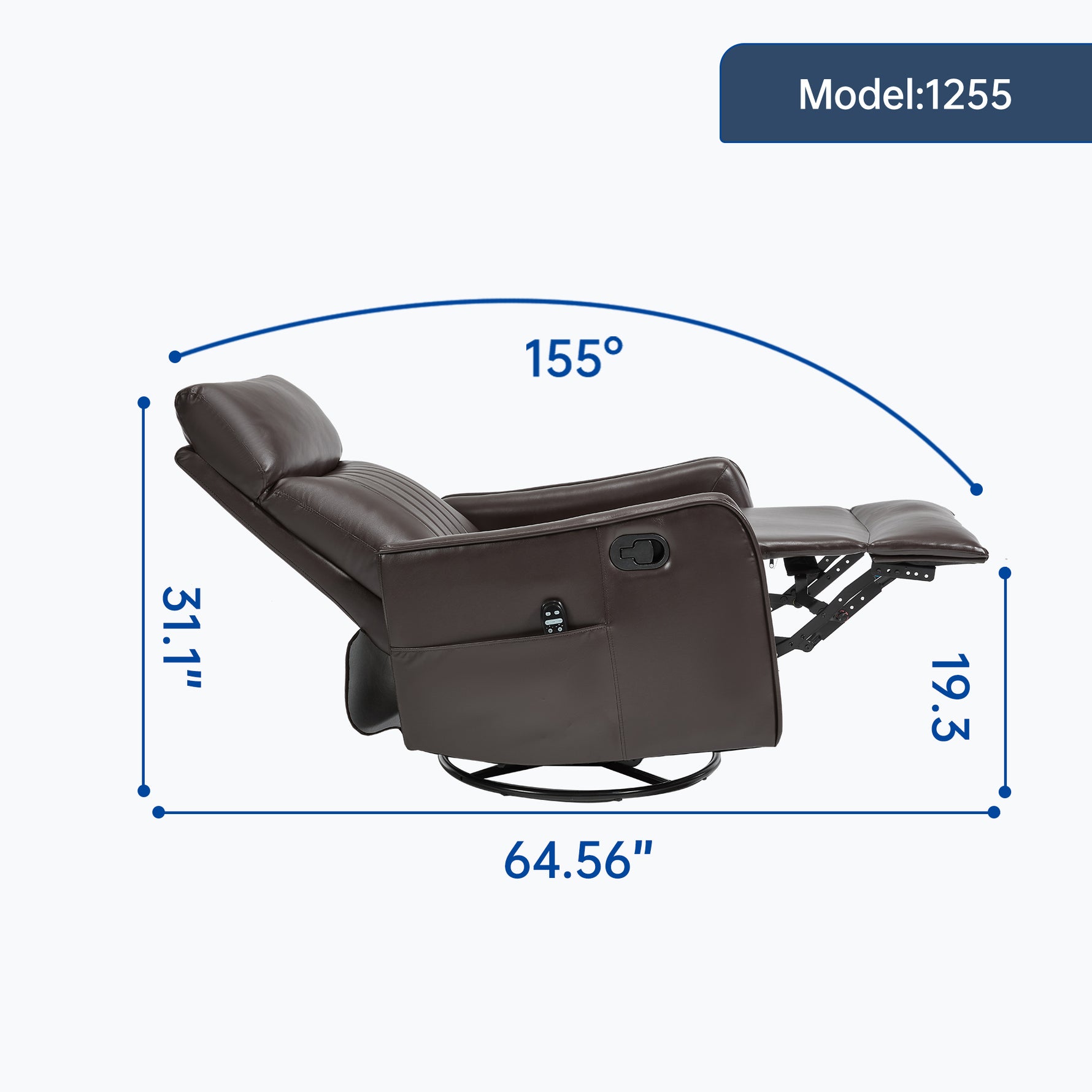 Faux Leather Heat Massage Manual Recliner Chair with Rocker and Swivel for Living Room detail image 34