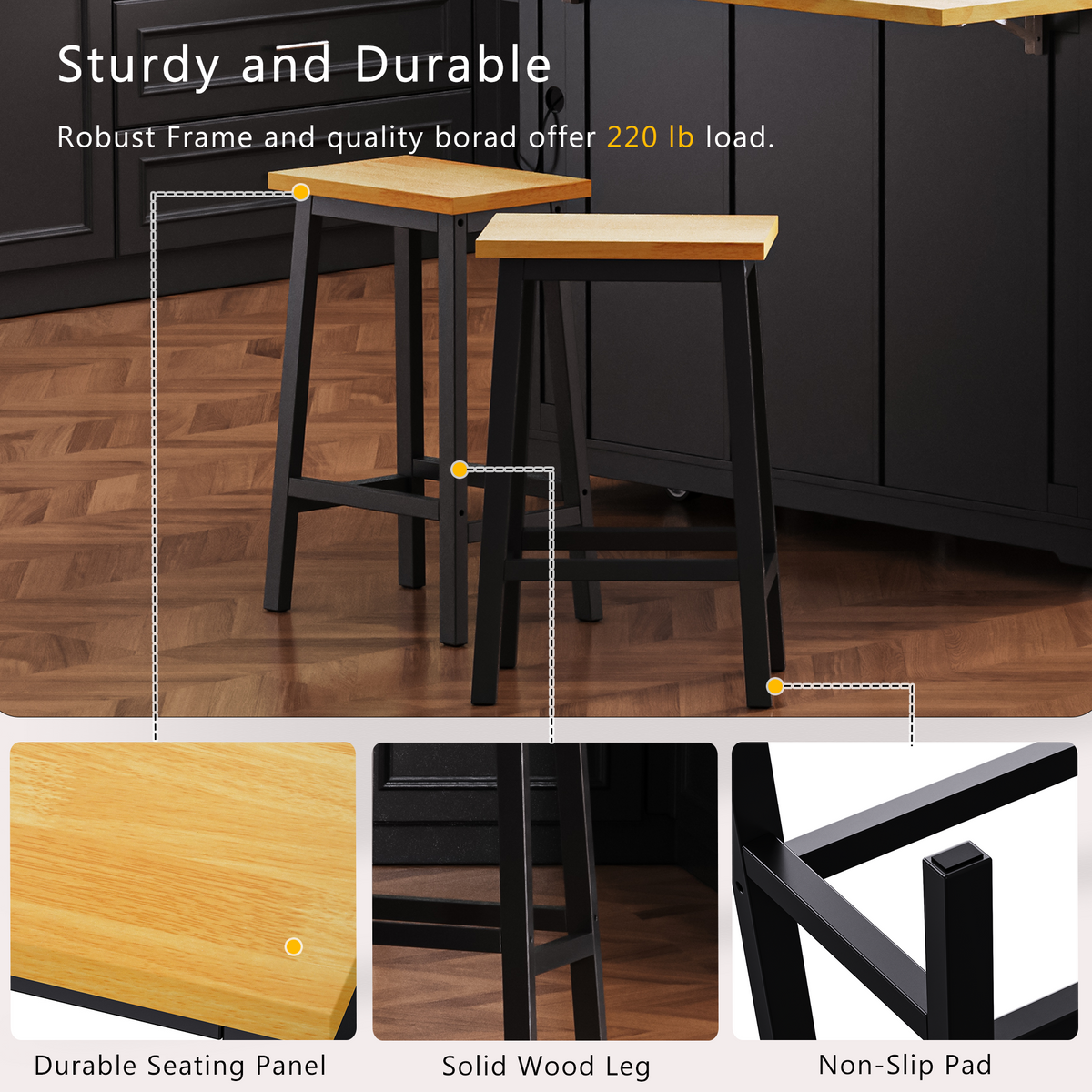 53 in. Farmhouse Kitchen Island with Power Outlet & Stools product view 106